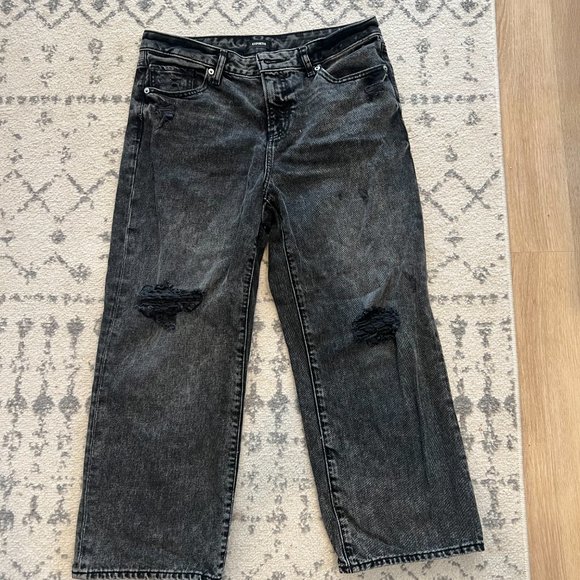 Express Black 90s Ankle Boot Distressed Cropped Jeans - Picture 3 of 8